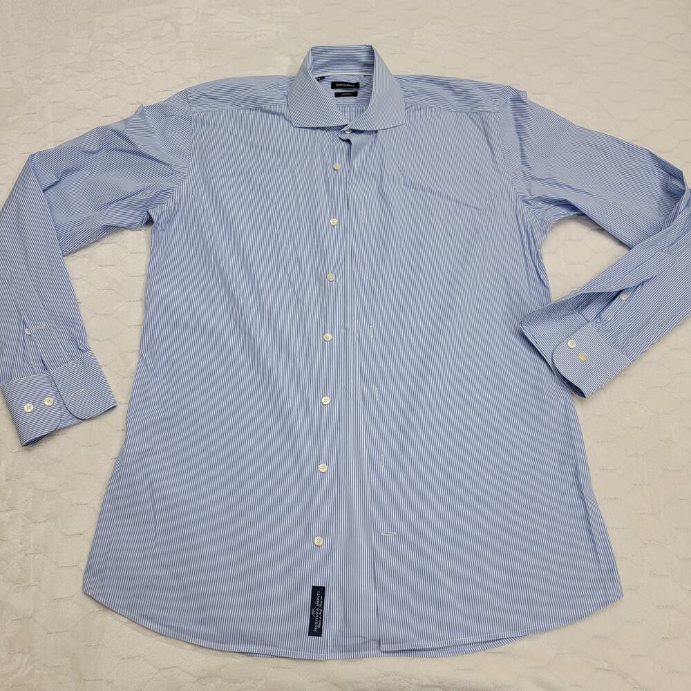 Suit Supply Ford Slim Fit Shirt 15.75 40 Blue White Stripe Stretch Italian